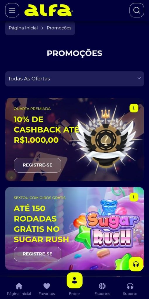 Página das promoções de cassino da Alfa.bet