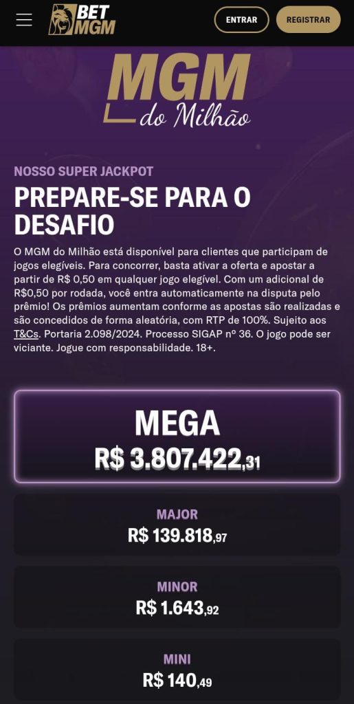 Página do jackpot da BetMGM