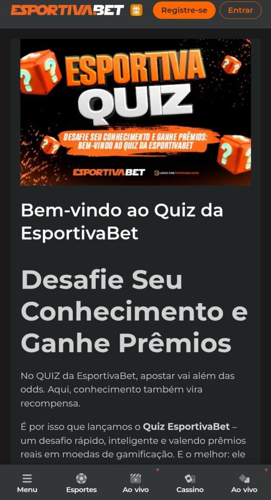 Página do quiz da EsportivaBet