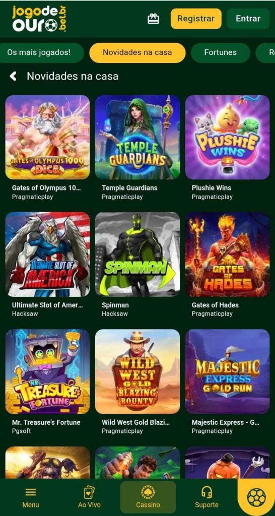 Página dos jogos novos da jogo de Ouro