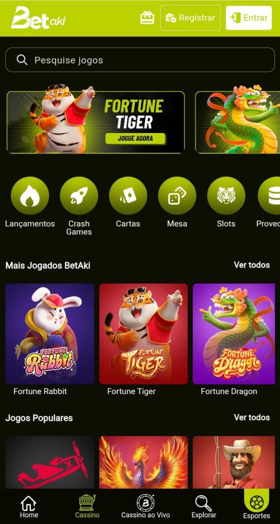 Página de cassino da plataforma Betaki