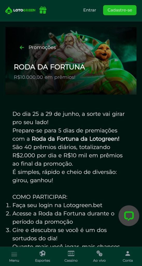 Página da Roda da Fortune Lotogreen