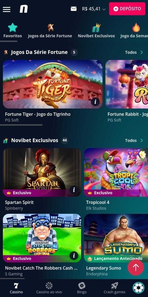 Página dos jogos de cassino da Novibet