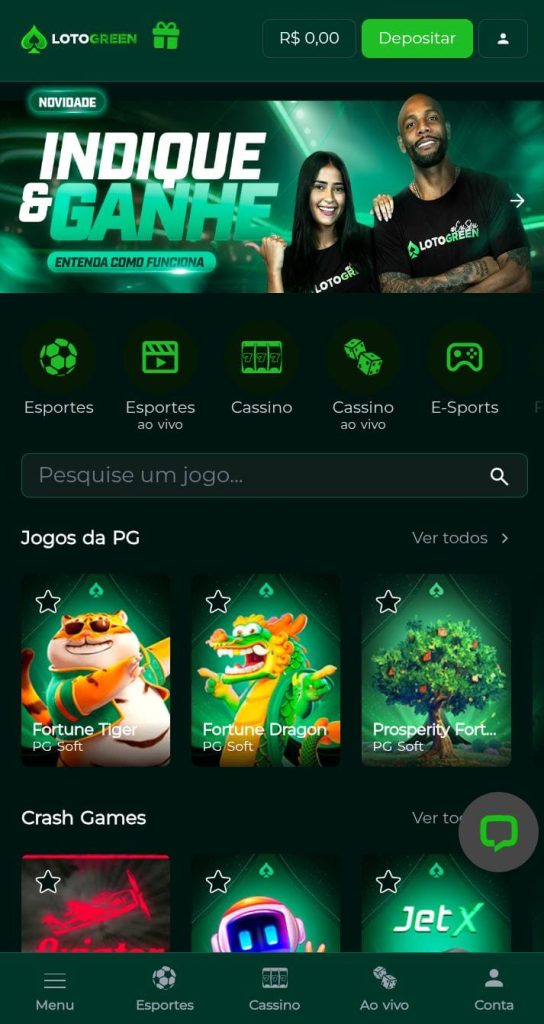 Página inicial da Lotogreen cassino