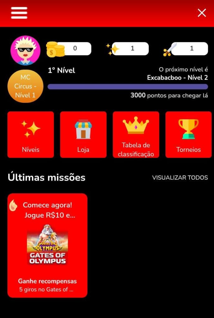 Página do clube de fidelidade da McGames