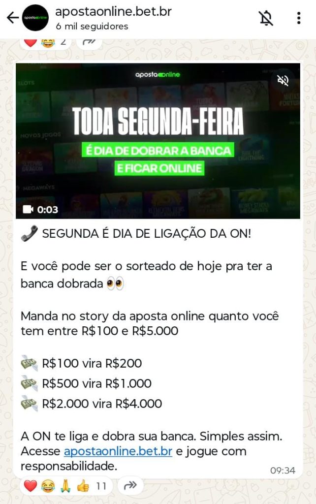 Captura de tela do Grupo da Aposta online no Whatsapp