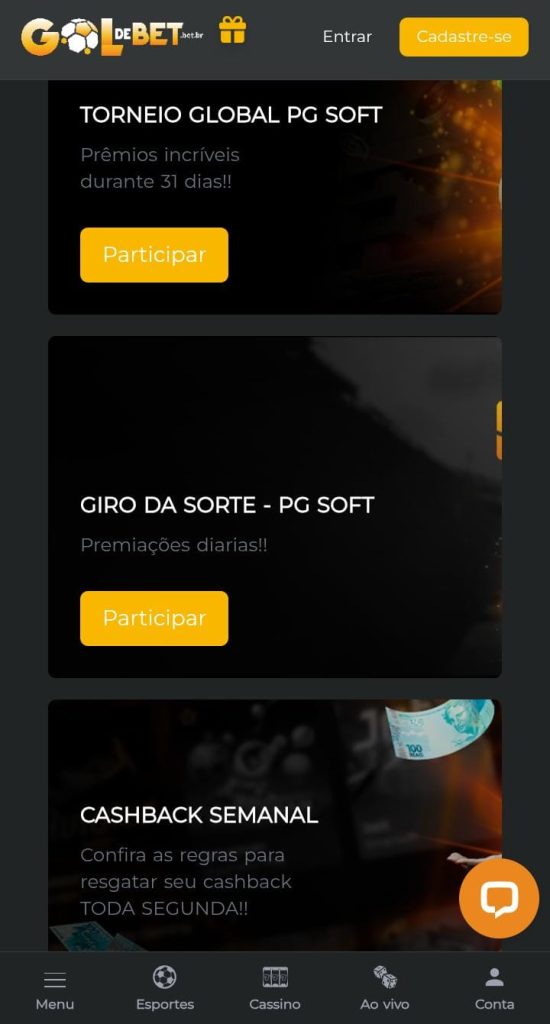 Página das ofertas da Gol de Bet