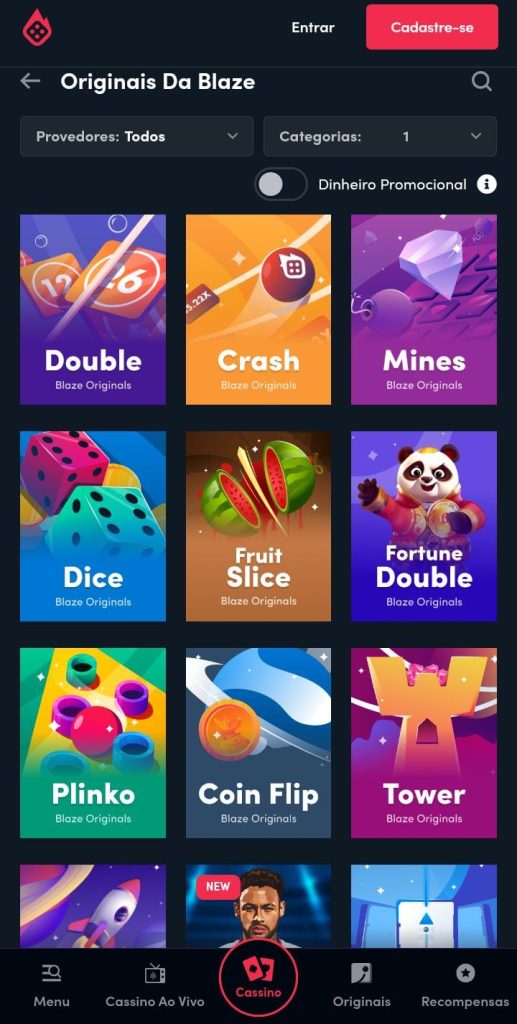 Página dos jogos originais da Blaze