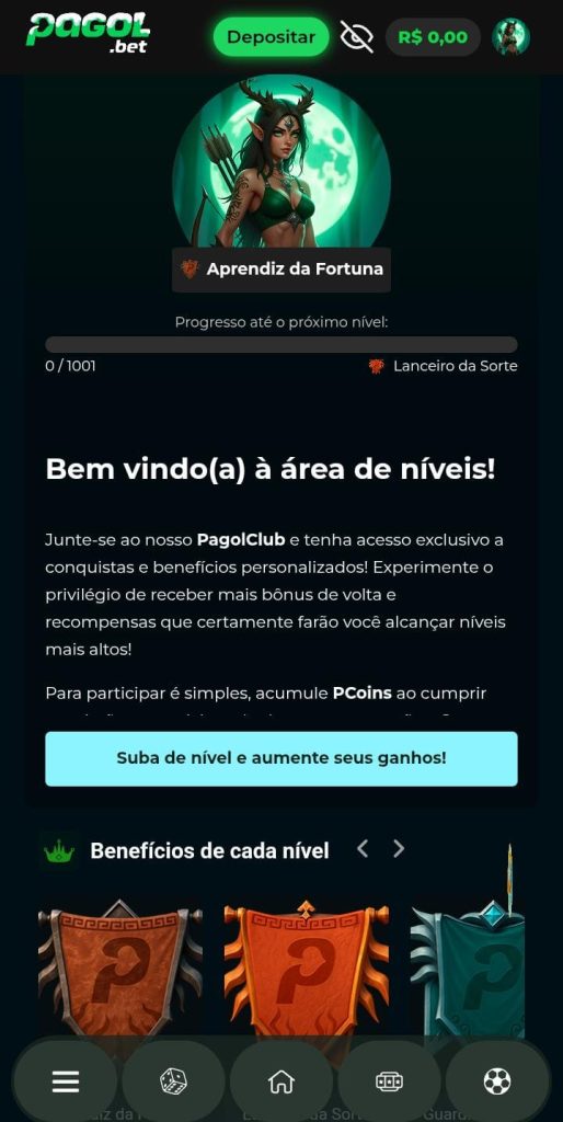Página dos níveis de cashback da Pagol bet
