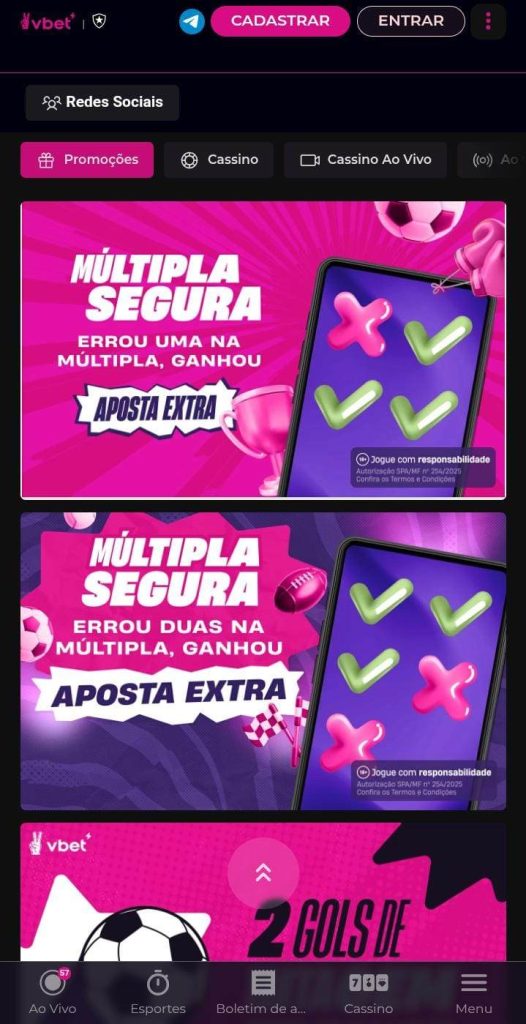 Página de promoções da Vbet