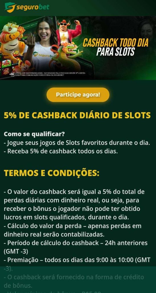 Página da oferta de cashback da Segurobet