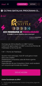 Captura de tela de ofertas de cassino Vbet
