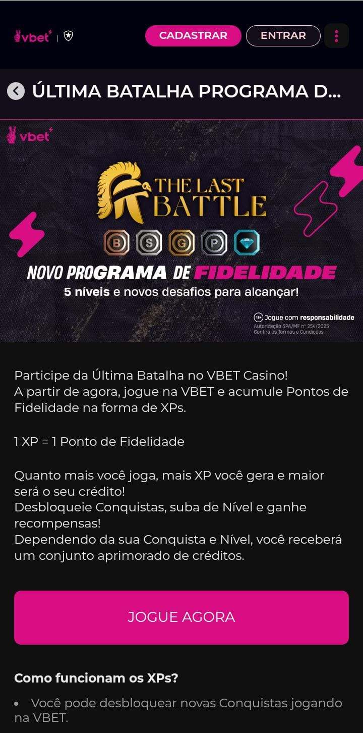 Página do programa de fidelidade da Vbet