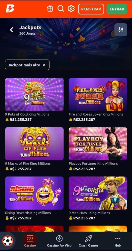 Página de jackpots da Betano