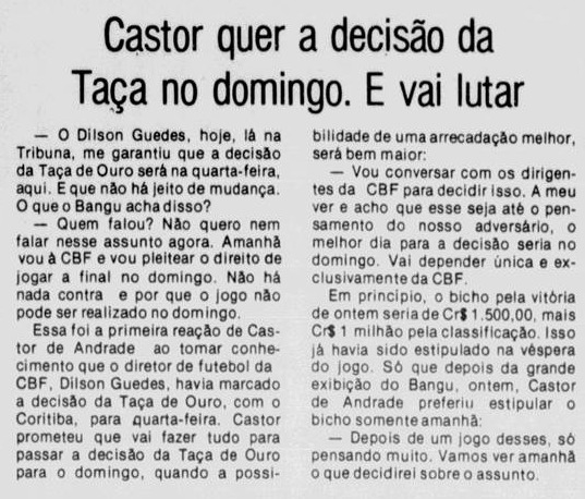 Jornal dos Sports Bangu x Coritiba