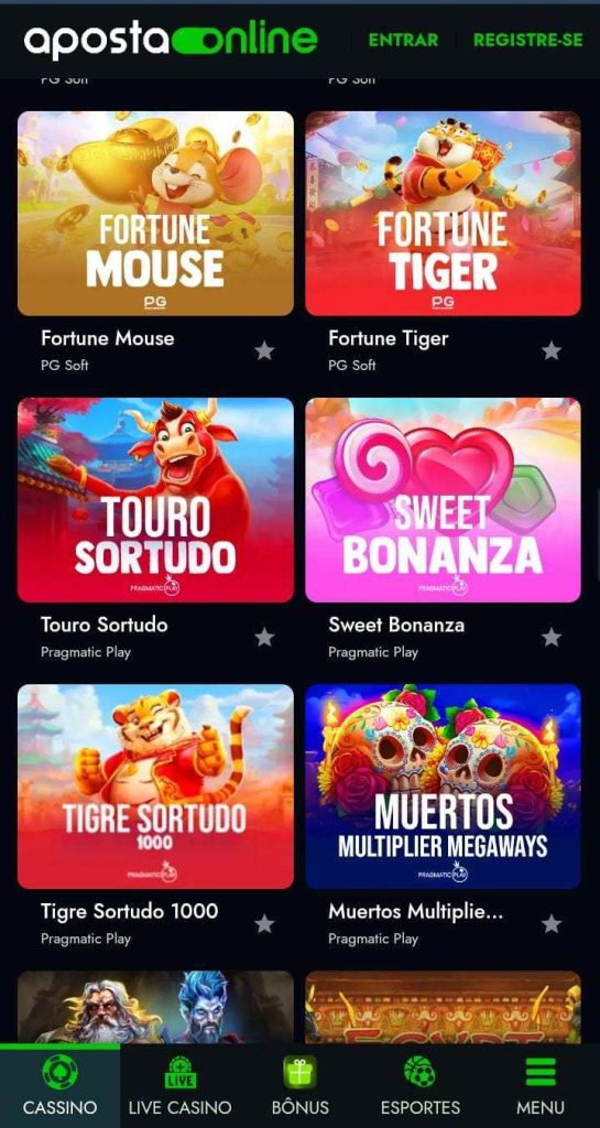 Página de cassino da Aposta Online