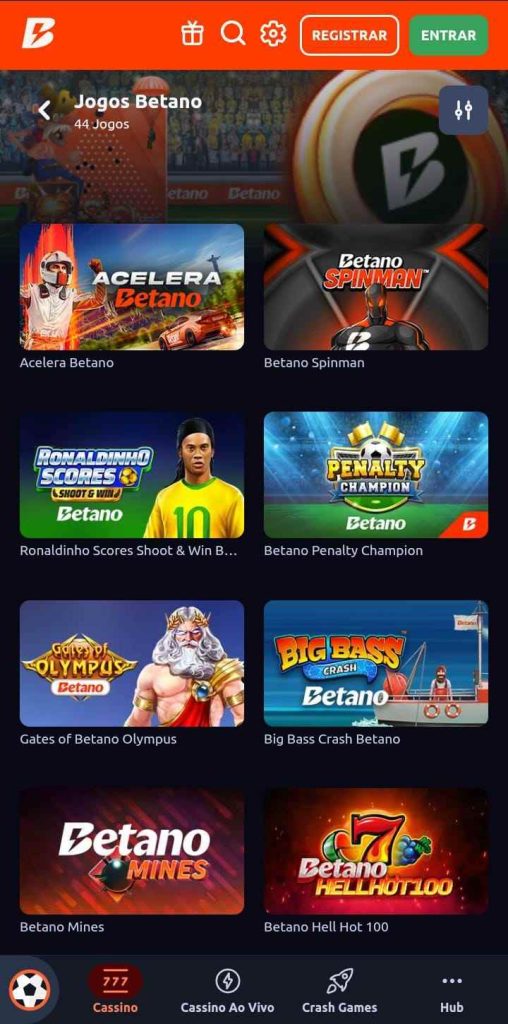 Página dos jogos Betano exclusivos