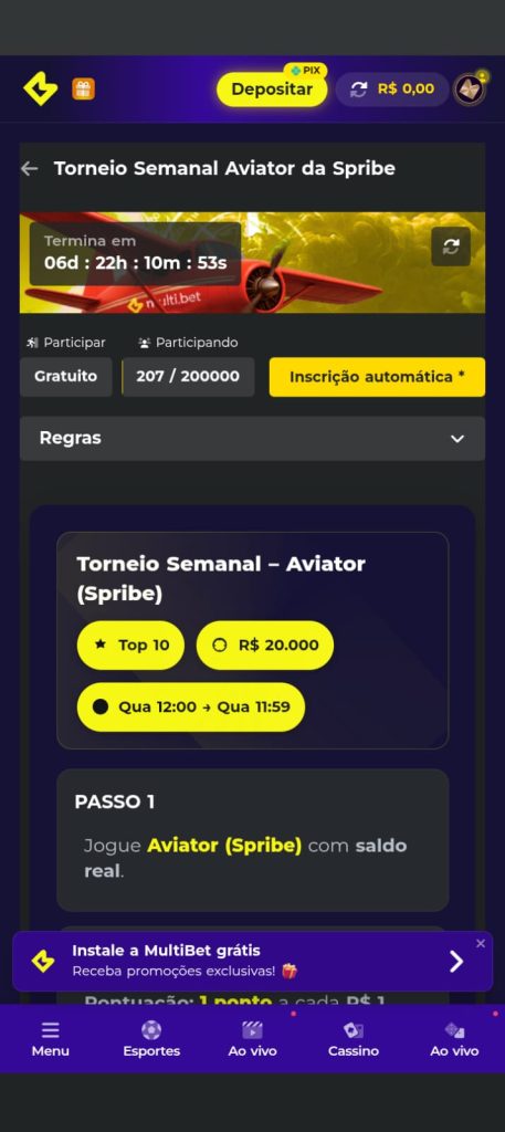 Página do torneio do Aviator da Multibet