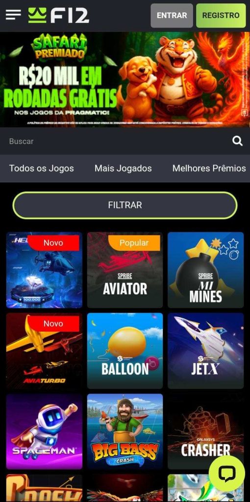 Página de cassino da F12.bet