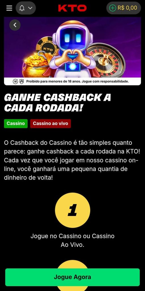 Página do cashback da KTO