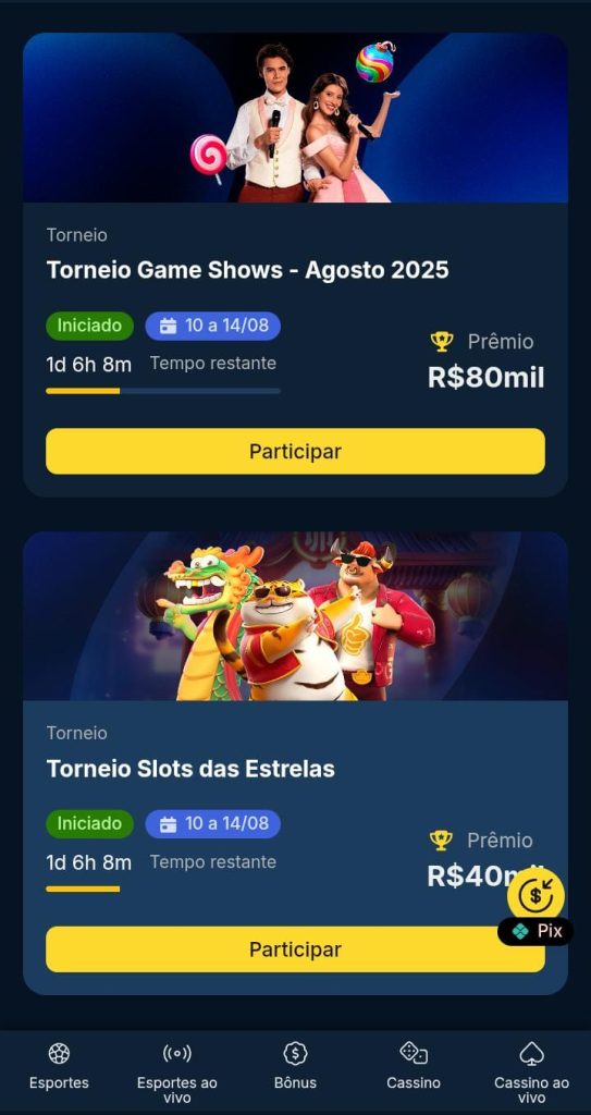 Página dos torneios da Estrelabet