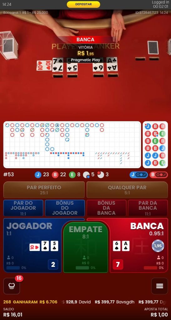 Captura de tela de um jogo de bacará