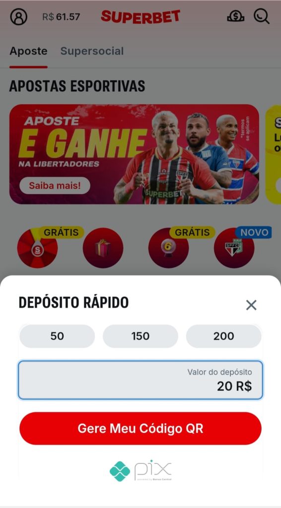 Captura de tela Superbet Depósito