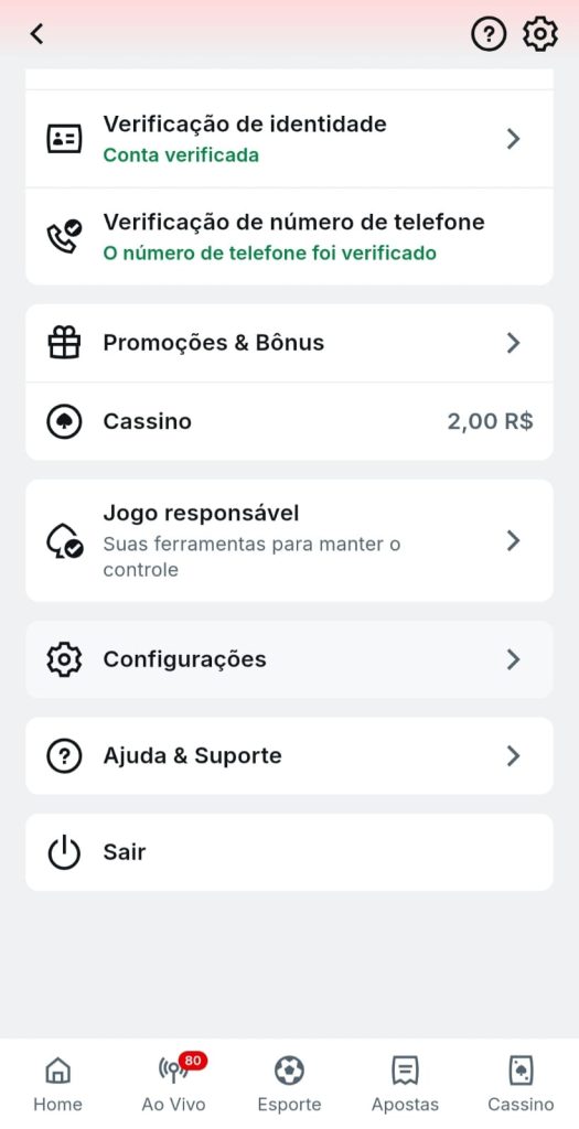 Captura de tela Superbet suporte