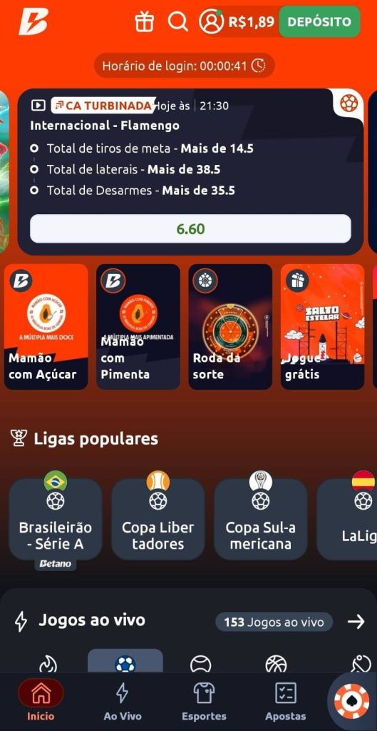 Captura de tela do Betano app após instalado