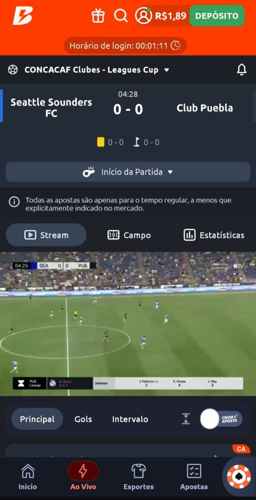 Captura de tela app Betano streaming