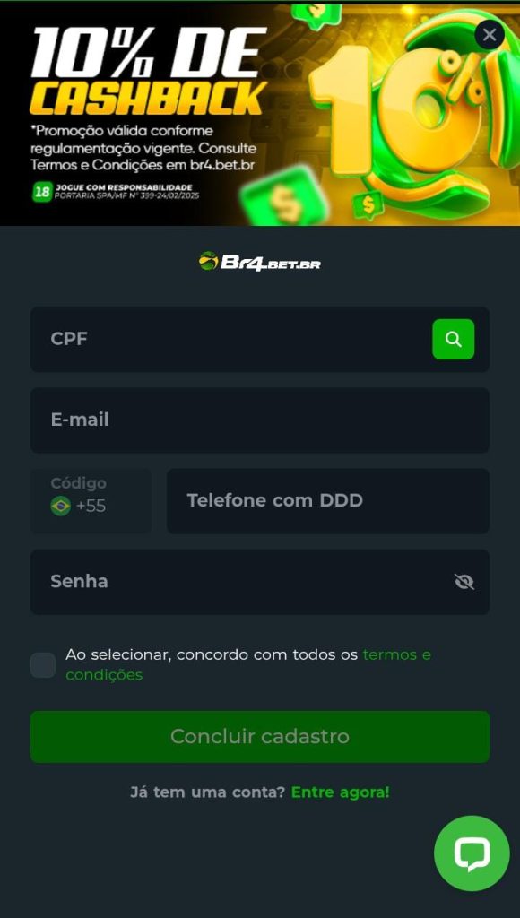 Formulário de cadastro da Br4Bet