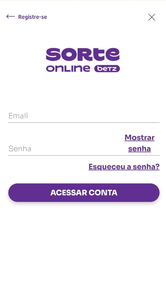Sorte Online – Passo 1 do cadastro