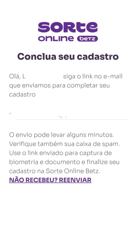 Sorte Online – Passo 5 cadastro