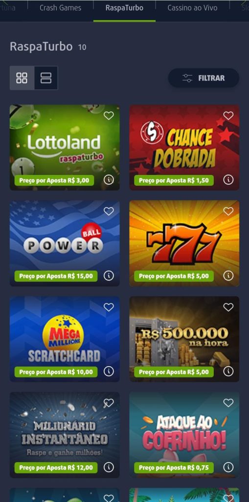 Página de jogos de raspadinha da Lottoland