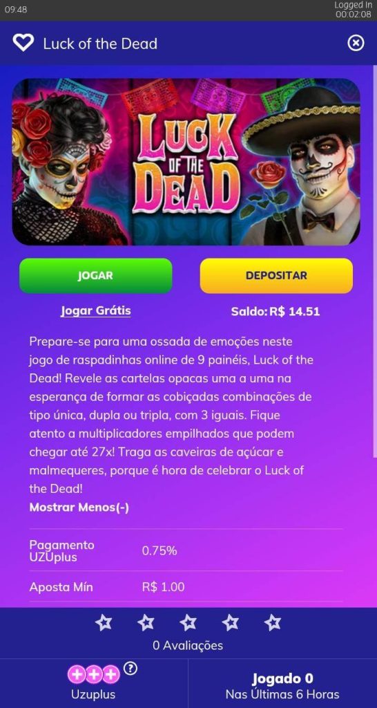 Página do jogo Luck of the Dead da PlayUZU
