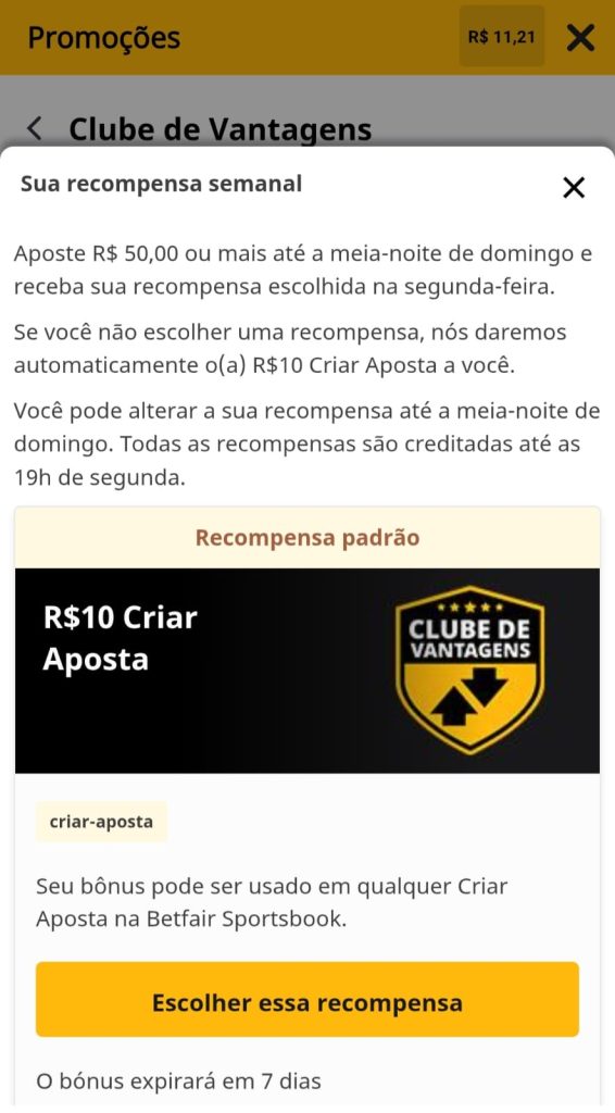 Captura de tela Betfair