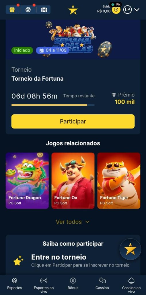 Página de torneio da Estrelabet