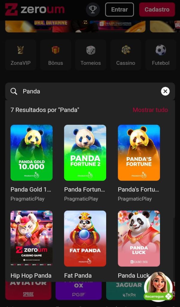 Página dos jogos do panda na Zeroumbet