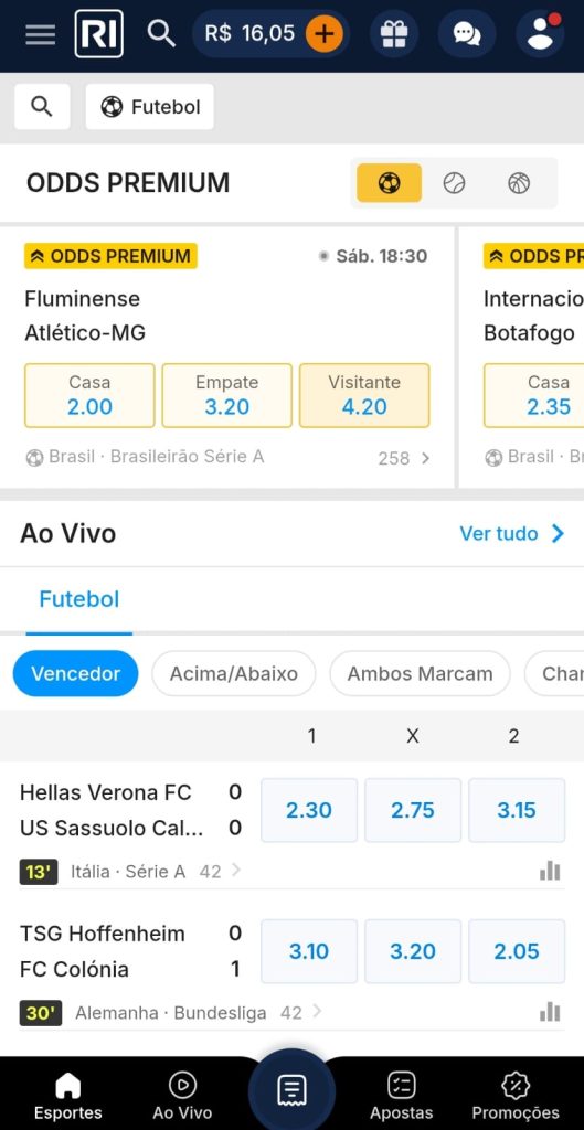 Captura de tela da Rivalo com destaque para as odds premium
