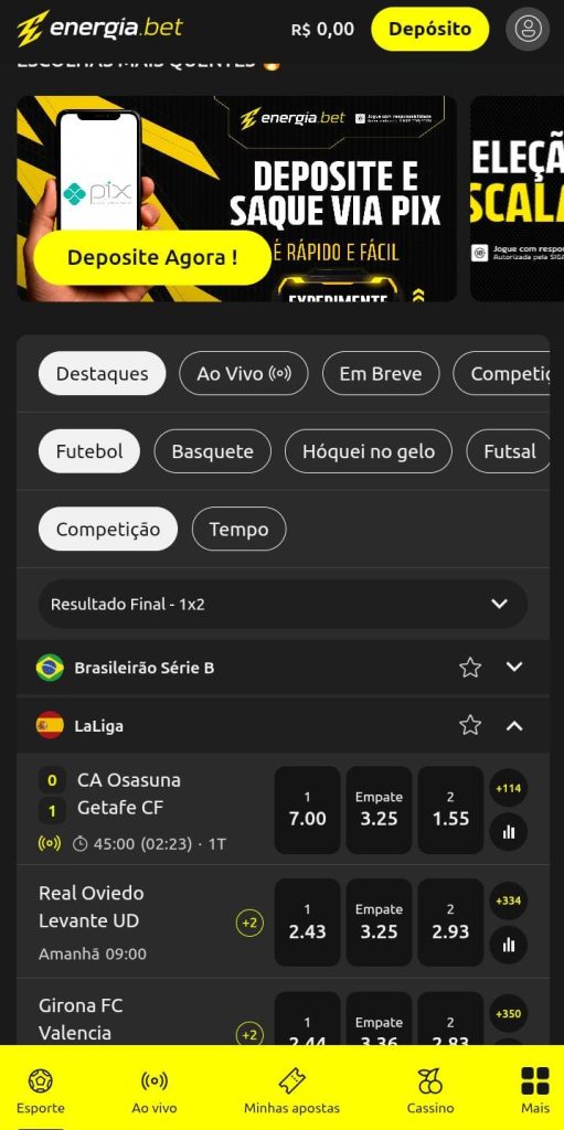 Página do livro de apostas de futebol da Energia Bet