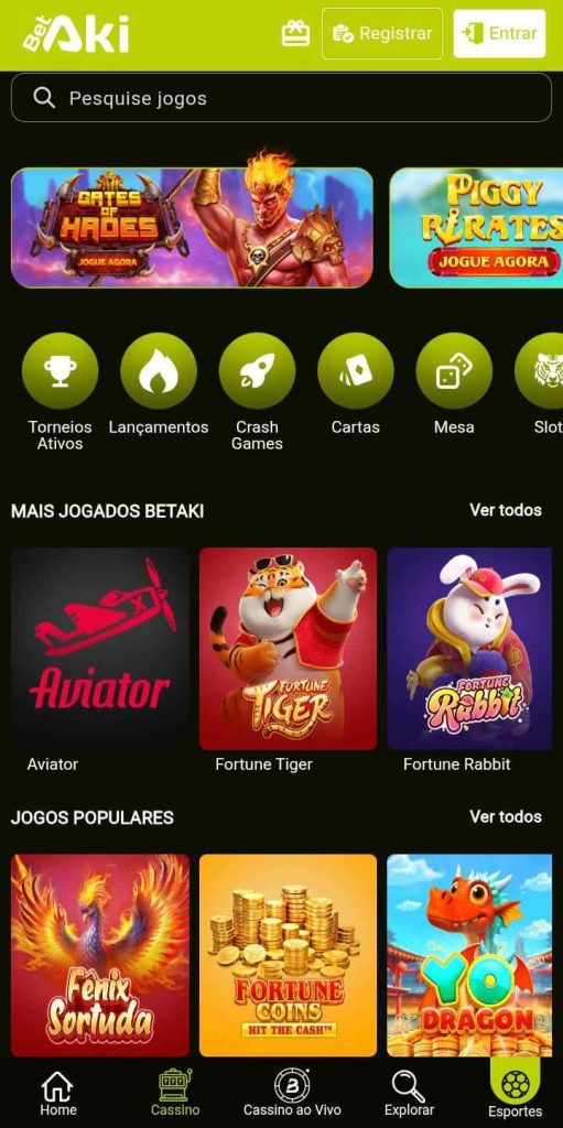 Página de jogos de cassino da Betaki