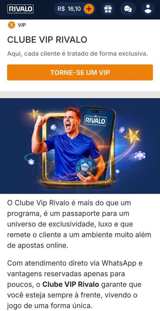 Captura de tela do Clube VIP da Rivalo cassino