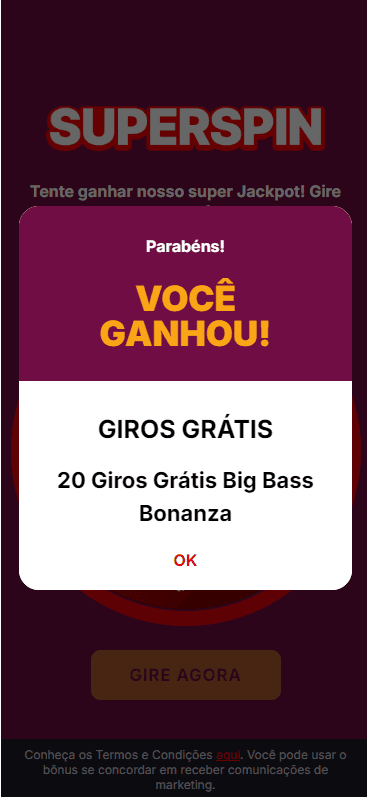Captura de tela de um prêmio da Superspin da Superbet