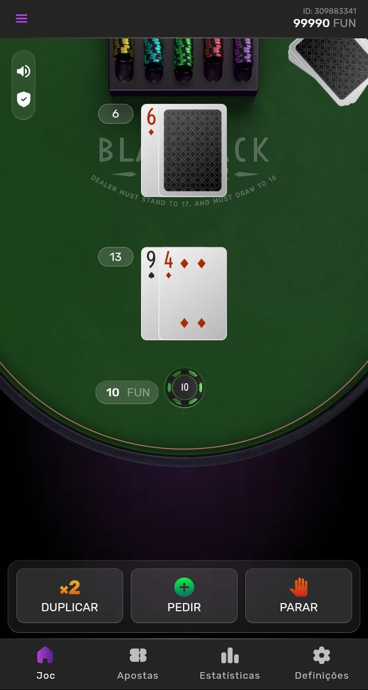 Captura de tela de um jogo demo de blackjack da F12.Bet