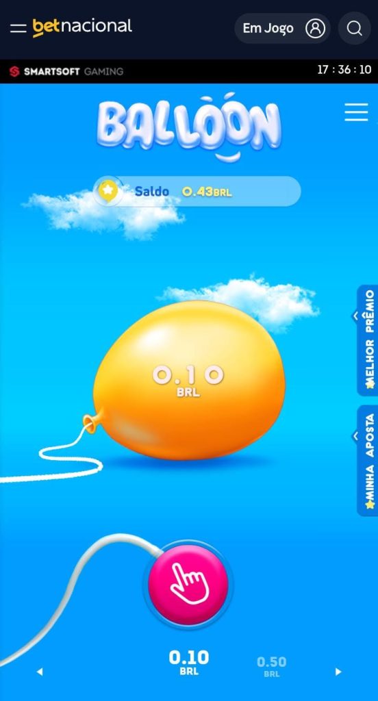 Tela inicial do jogo Balloon na Betnacional