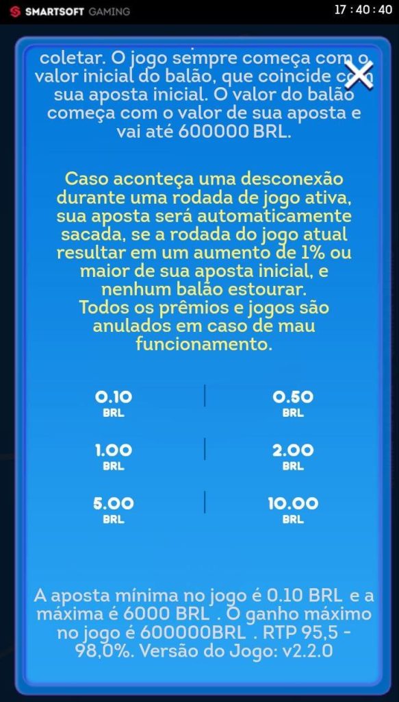 Regras de apostas do jogo Balloon v2.2.0