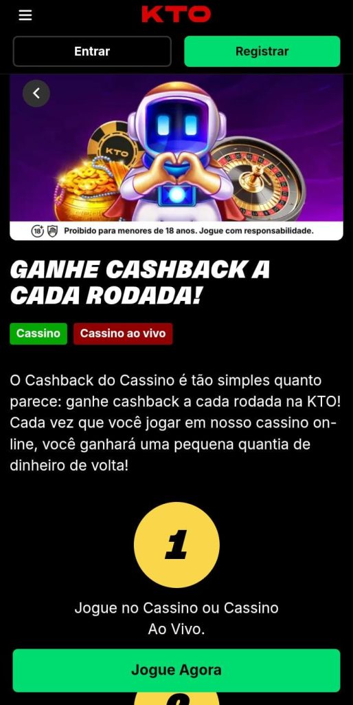 Página da oferta de cashback a cada rodada da KTO