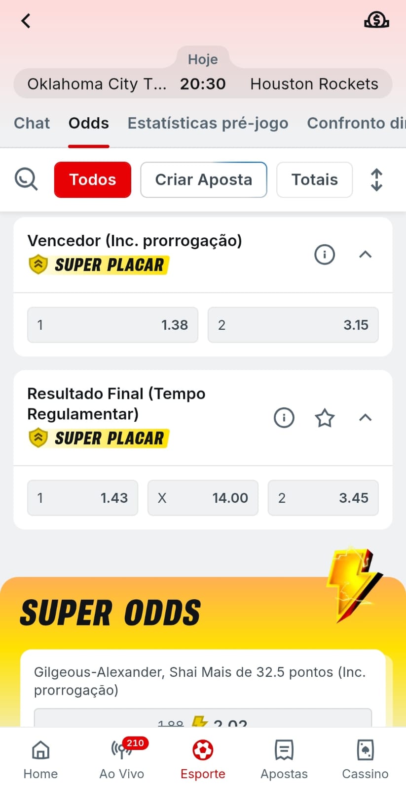 Mercados de aposta em jogo da NBA com identificação da oferta de pagamento antecipado na Superbet
Legenda: Captura realizada em 21/10/2025 às 14:16. Odds relativas ao mento da captura.
