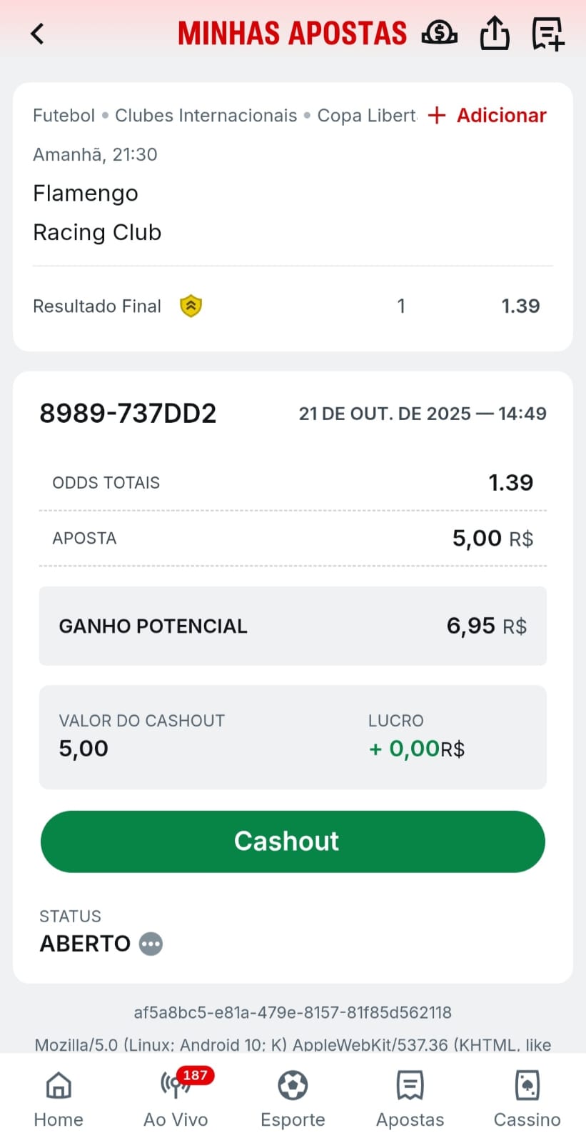 aposta no Flamengo para vencer com indicação do pagamento antecipado na Superbet
Legenda: Captura realizada em 21/10/2025 às 14:52. As odds são relativas ao momento da captura.