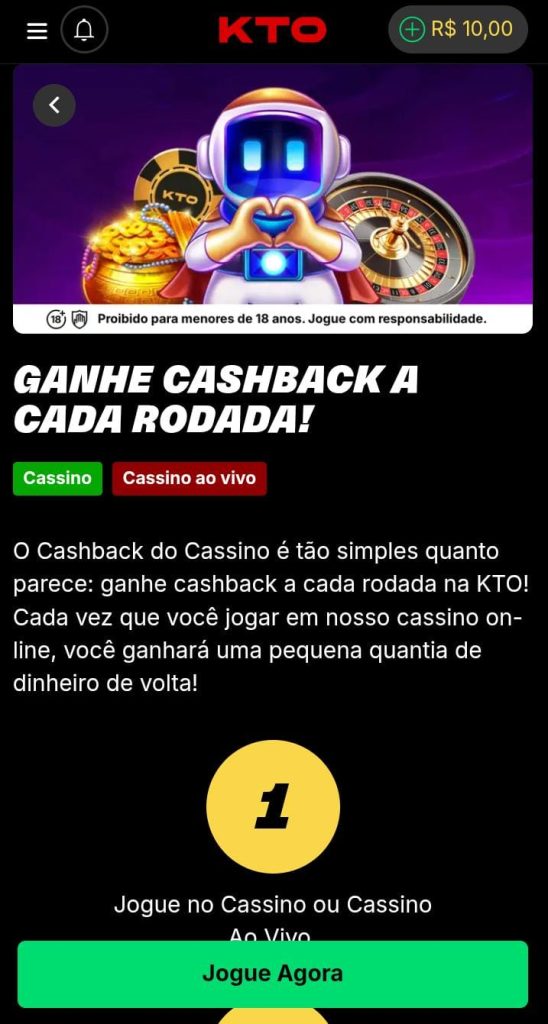 Informações da oferta de cashback da KTO com o personagem do jogo Spaceman